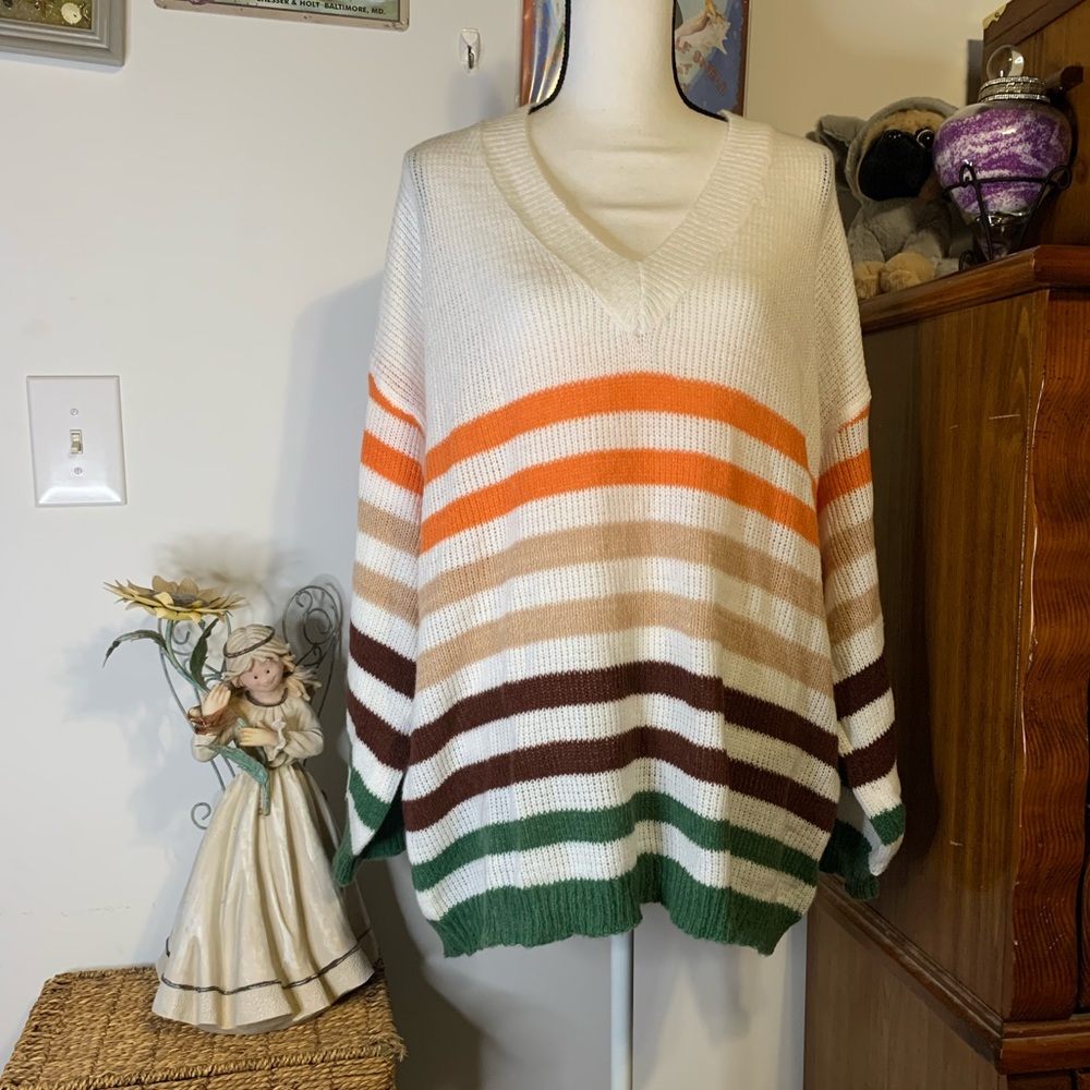 Suzanne Betro Orange Green Brown Sweater